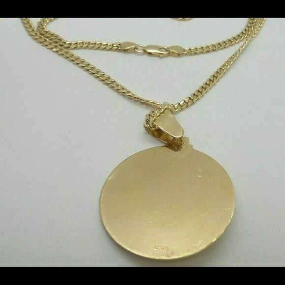 14K Gold Cuban link chain with Jesus Pendant NICE! - Picture 5 of 12